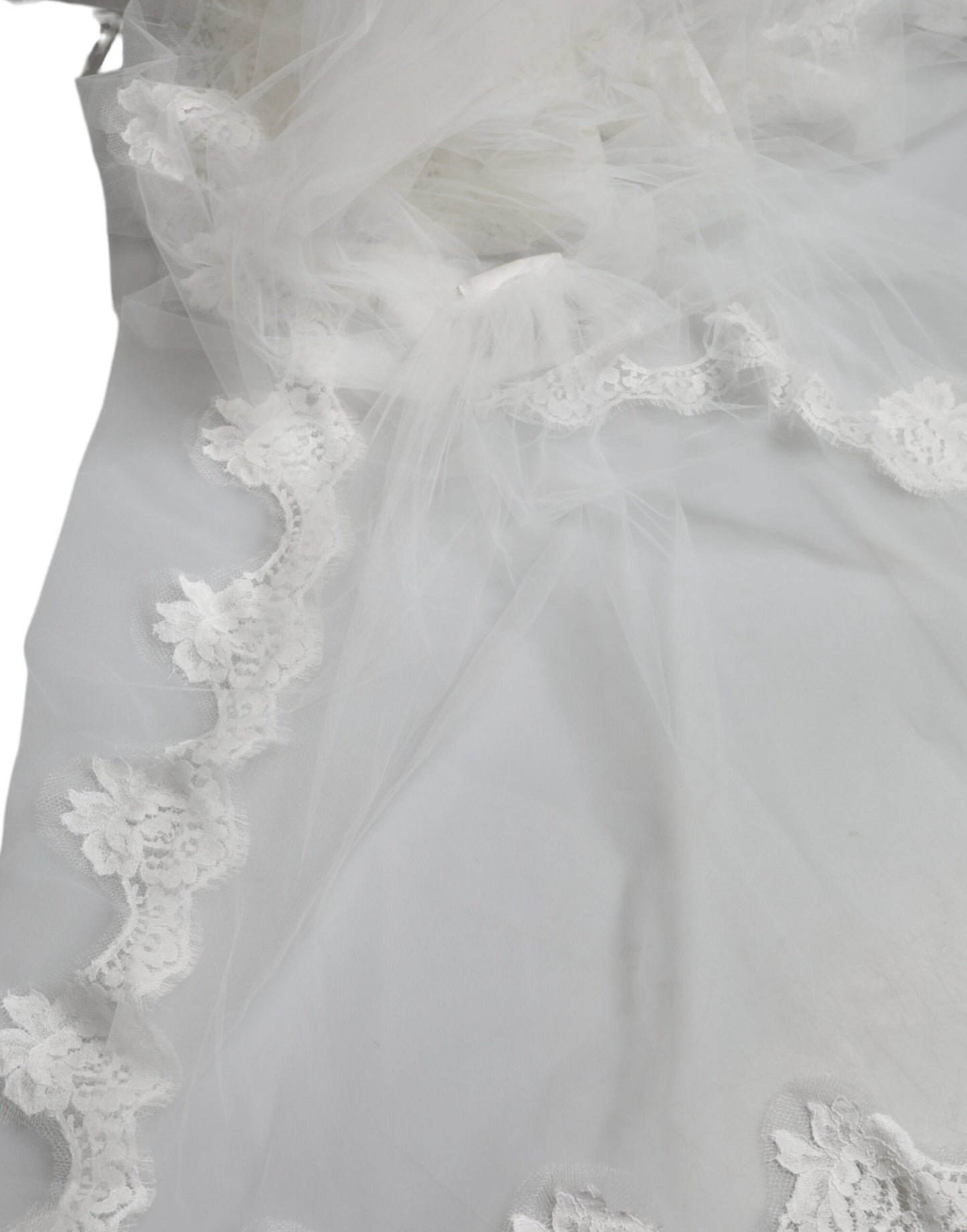 Dolce & Gabbana – Weißer Brautschleier aus floraler Spitze und Nylon in Bodenlänge