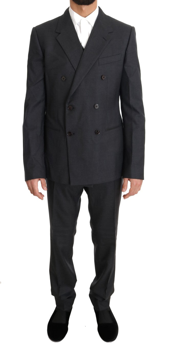 Dolce & Gabbana – Zweireihiger Slim-Fit-Anzug aus Wolle und Seide in Grau
