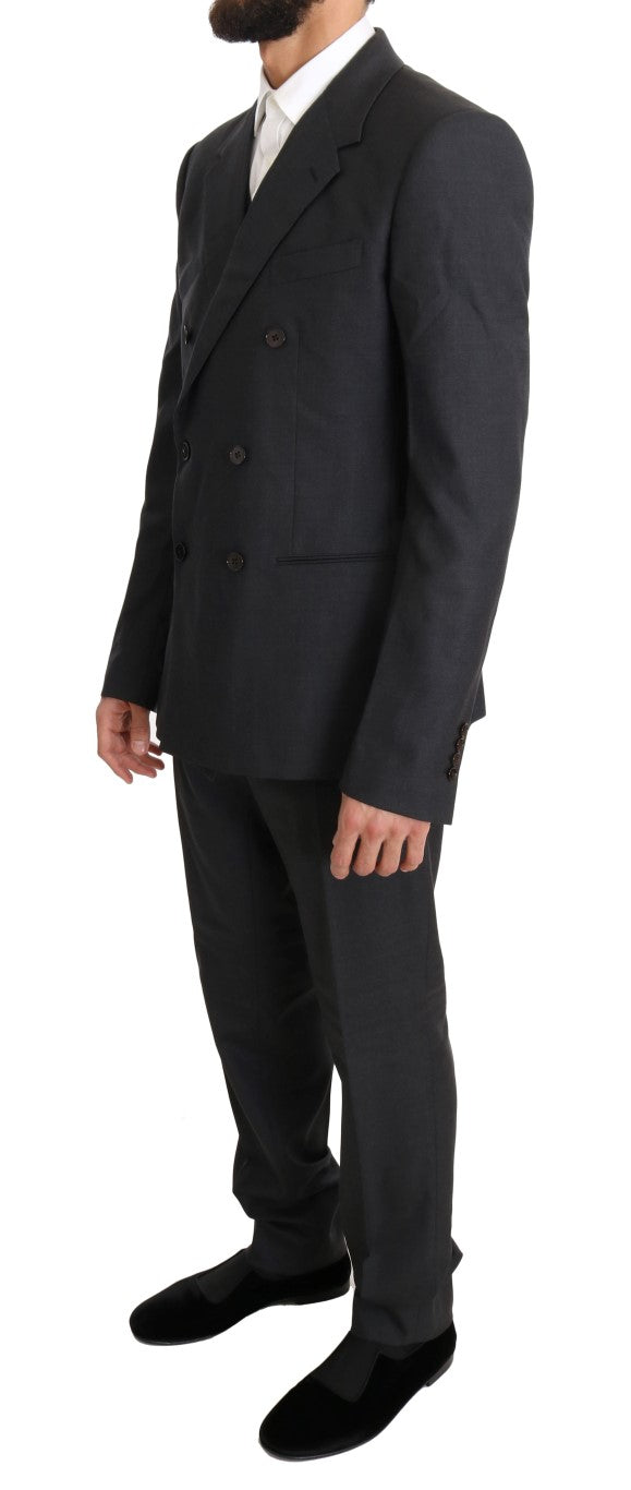 Dolce & Gabbana – Zweireihiger Slim-Fit-Anzug aus Wolle und Seide in Grau