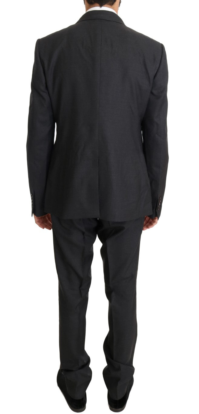 Dolce & Gabbana – Zweireihiger Slim-Fit-Anzug aus Wolle und Seide in Grau