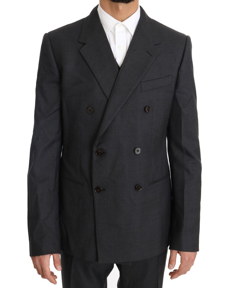 Dolce & Gabbana – Zweireihiger Slim-Fit-Anzug aus Wolle und Seide in Grau