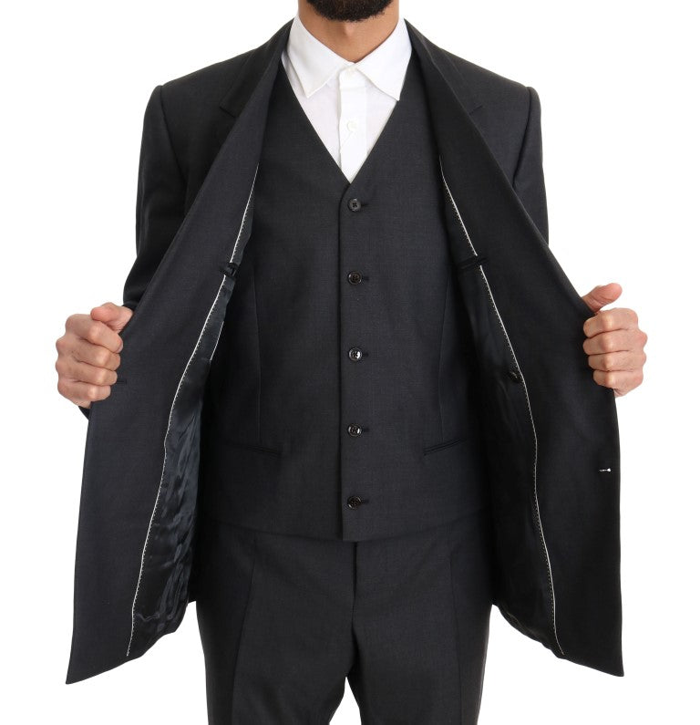 Dolce & Gabbana – Zweireihiger Slim-Fit-Anzug aus Wolle und Seide in Grau