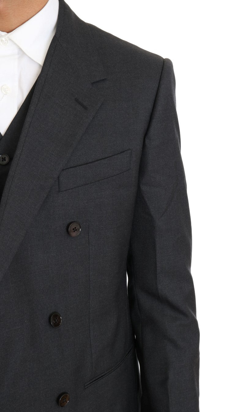 Dolce & Gabbana – Zweireihiger Slim-Fit-Anzug aus Wolle und Seide in Grau