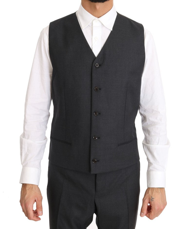 Dolce & Gabbana – Zweireihiger Slim-Fit-Anzug aus Wolle und Seide in Grau