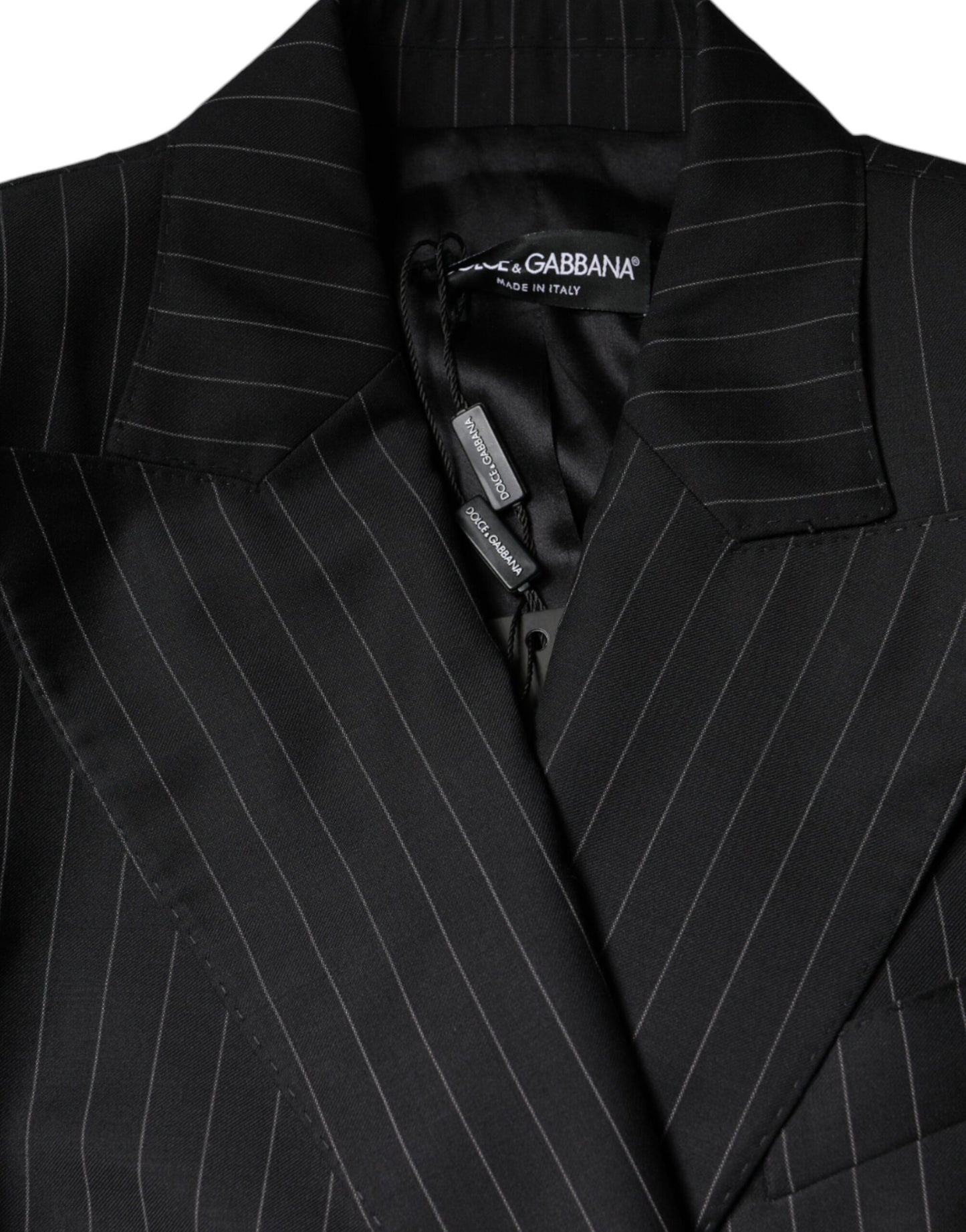 Dolce & Gabbana – Schwarz gestreifte, zweireihige Manteljacke