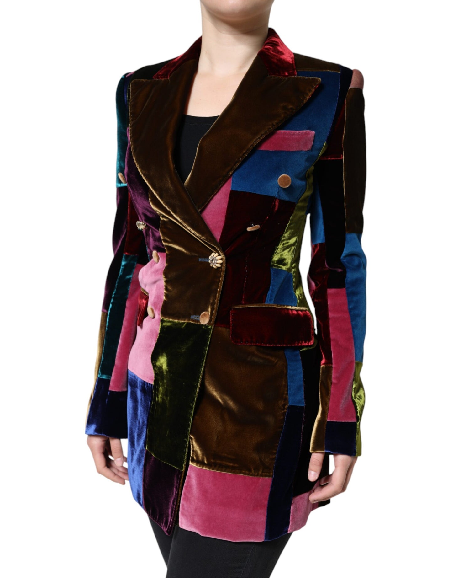 Dolce & Gabbana – Mehrfarbige, zweireihige Blazerjacke im Patchwork-Stil
