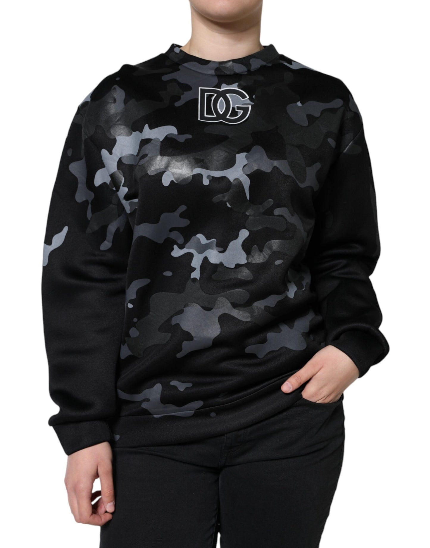 Dolce & Gabbana Schwarzer Camouflage-Sweatshirtpullover mit Rundhalsausschnitt