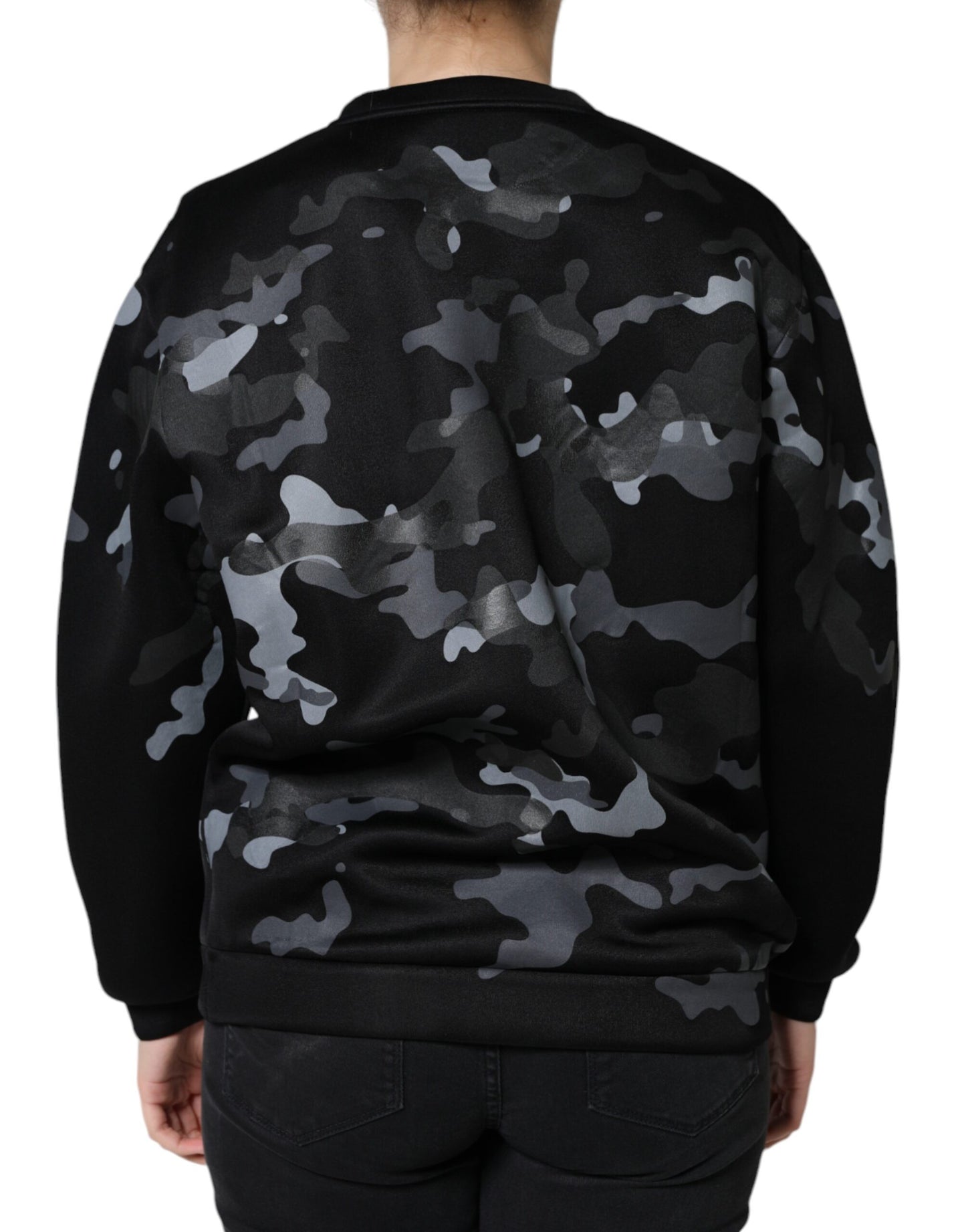 Dolce & Gabbana Schwarzer Camouflage-Sweatshirtpullover mit Rundhalsausschnitt