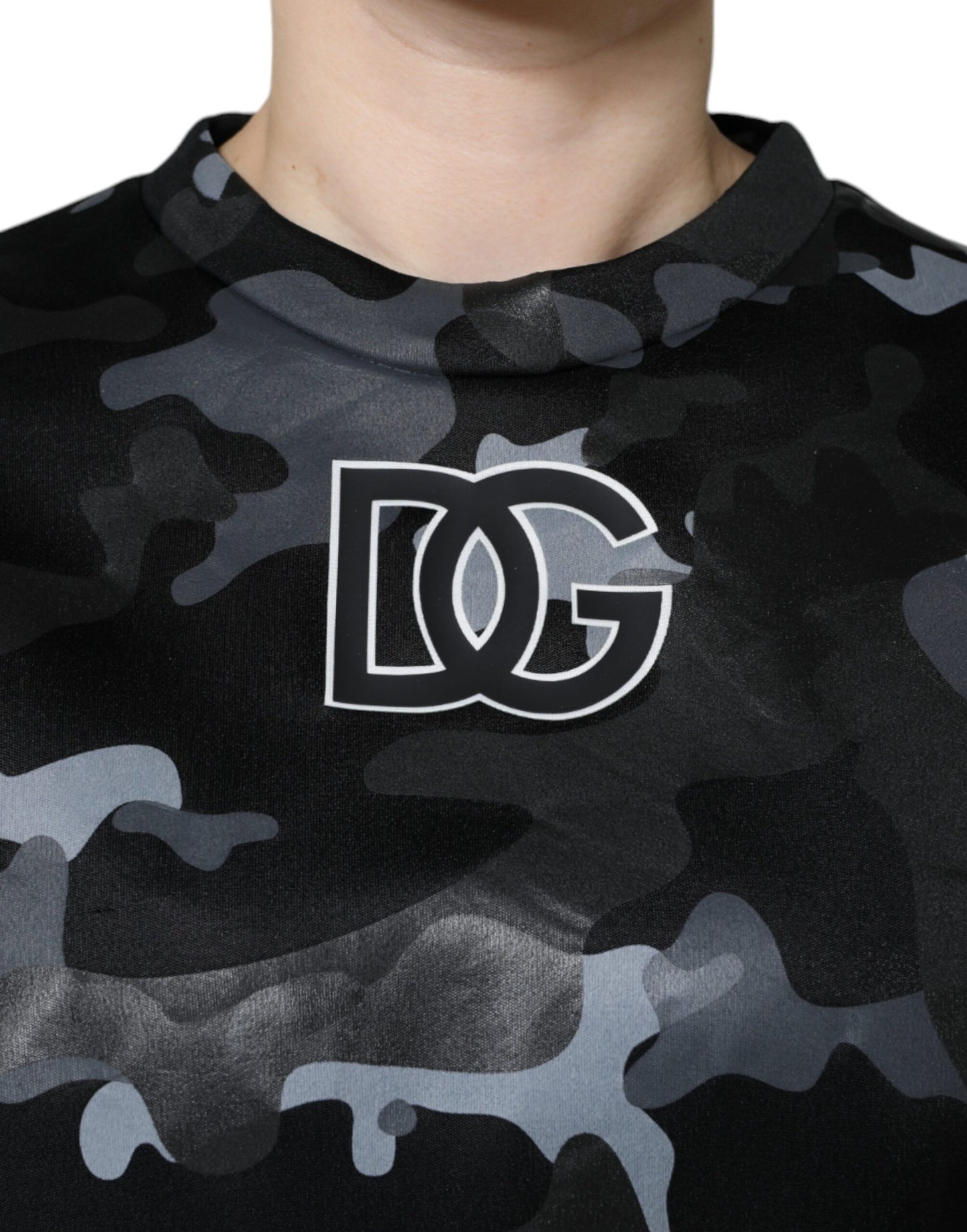 Dolce & Gabbana Schwarzer Camouflage-Sweatshirtpullover mit Rundhalsausschnitt