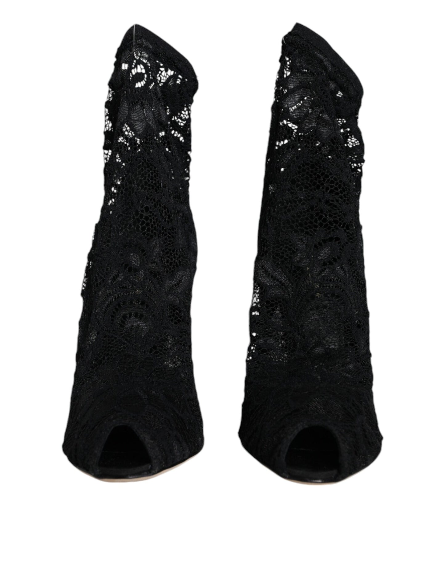 Dolce & Gabbana – Wadenhohe Stiefel mit Stretch-Absatz und schwarzer Spitze