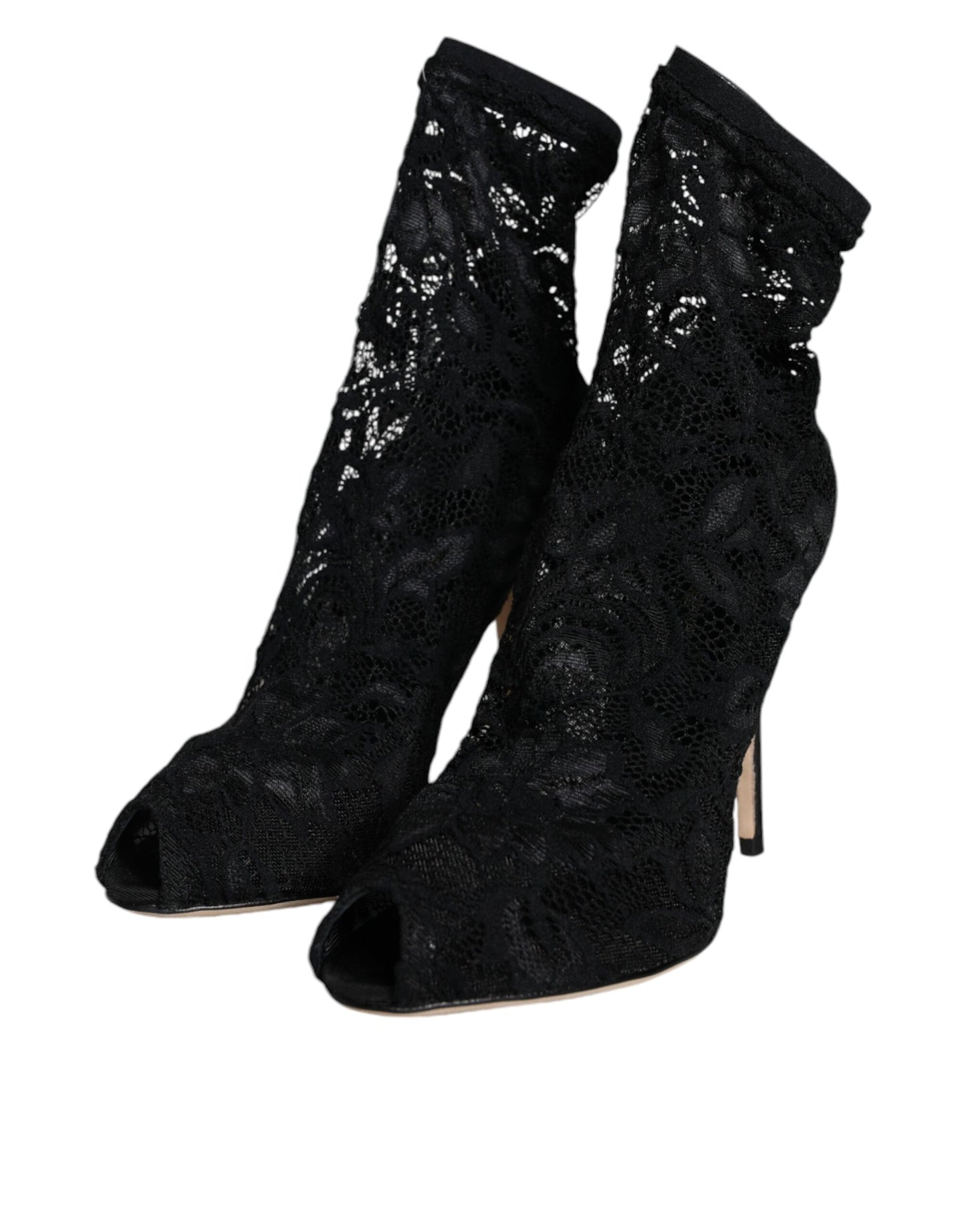 Dolce & Gabbana – Wadenhohe Stiefel mit Stretch-Absatz und schwarzer Spitze