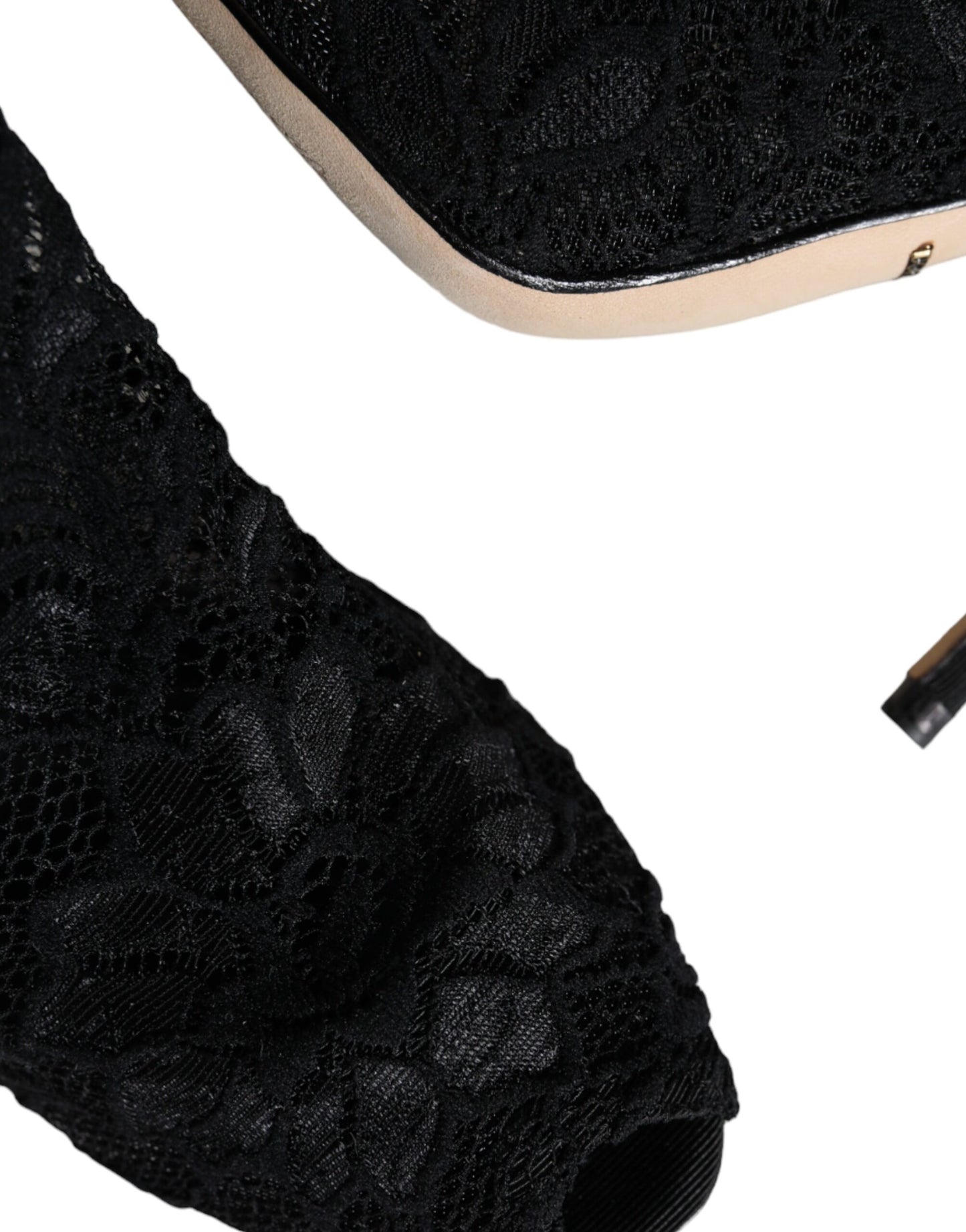 Dolce & Gabbana – Wadenhohe Stiefel mit Stretch-Absatz und schwarzer Spitze