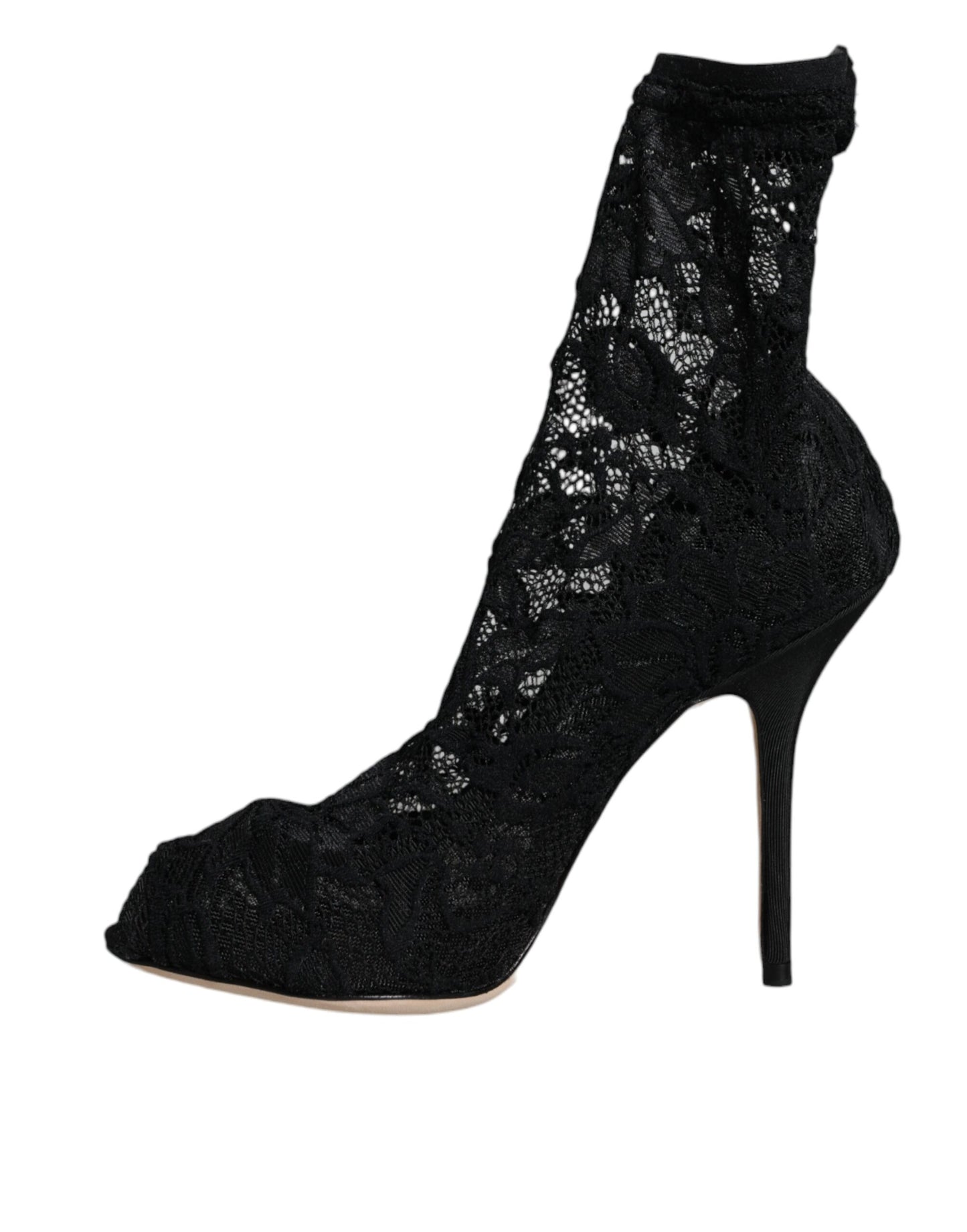 Dolce & Gabbana – Wadenhohe Stiefel mit Stretch-Absatz und schwarzer Spitze