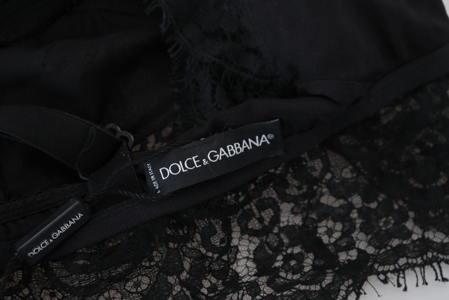 Dolce & Gabbana – Schwarze Stretch-Bralette-Unterwäsche aus floraler Spitze