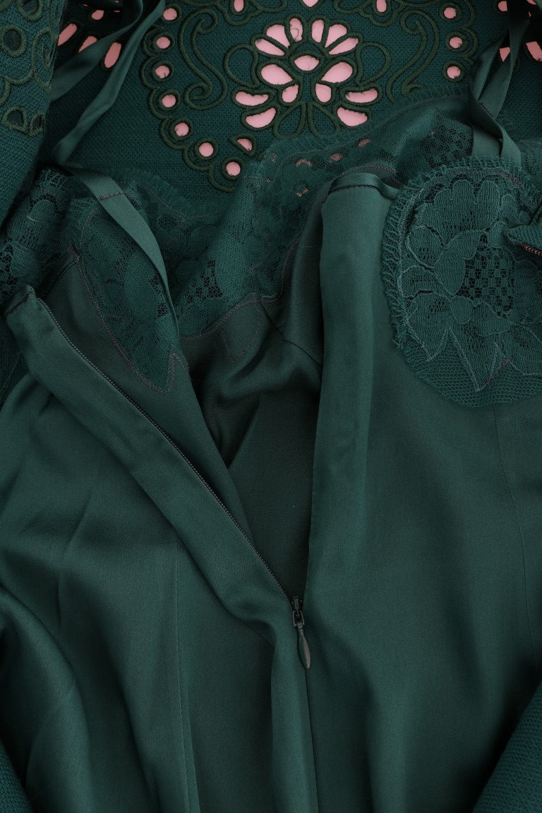 Dolce & Gabbana Grünes Seidenwollkleid mit Blumenausschnitt