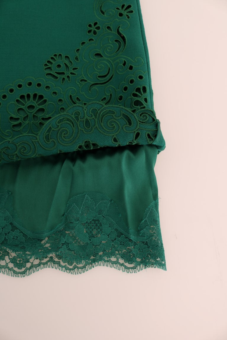 Dolce & Gabbana Grünes Seidenwollkleid mit Blumenausschnitt