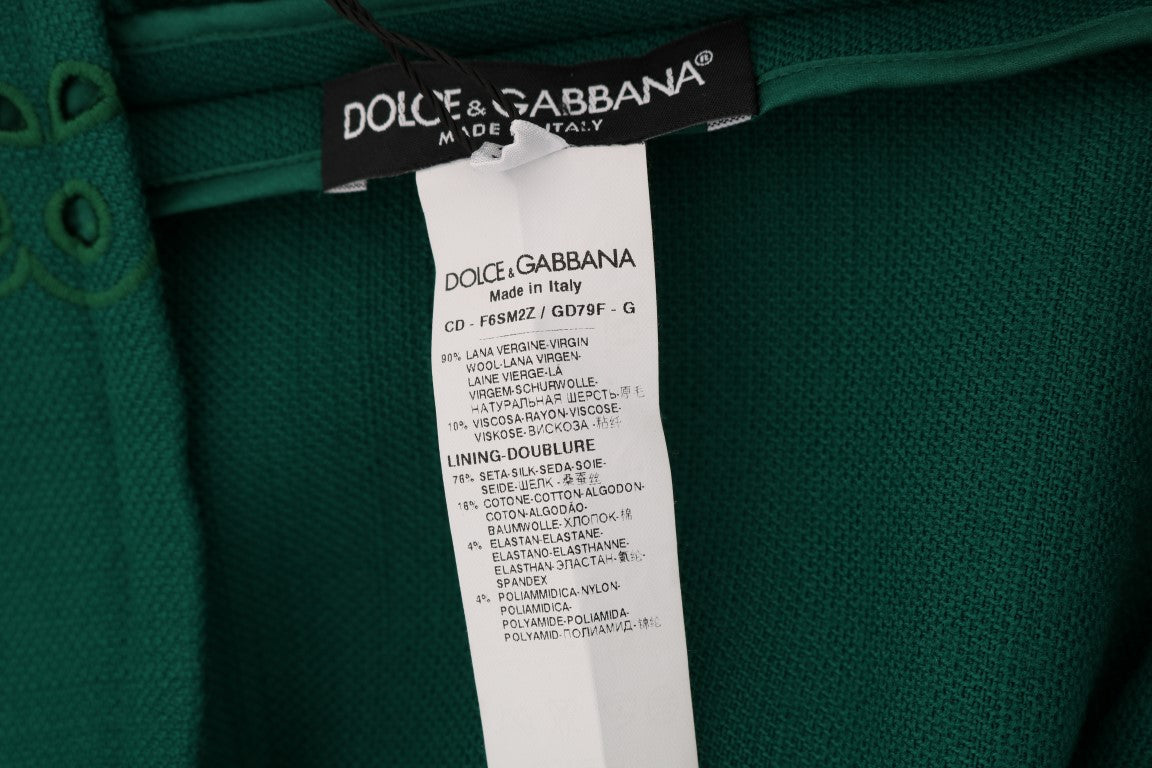 Dolce & Gabbana Grünes Seidenwollkleid mit Blumenausschnitt