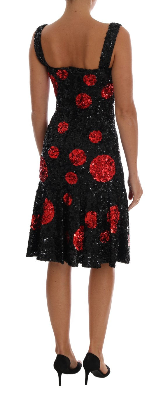 Dolce & Gabbana – Etuikleid mit Pailletten und schwarzen und roten Punkten