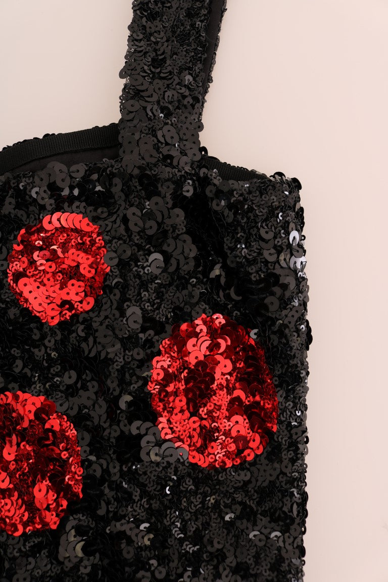 Dolce & Gabbana – Etuikleid mit Pailletten und schwarzen und roten Punkten