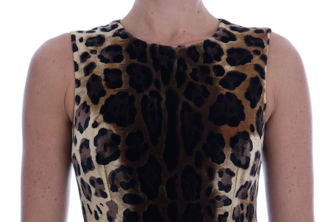 Dolce & Gabbana – Braunes Etuikleid aus Seide mit Leopardenmuster