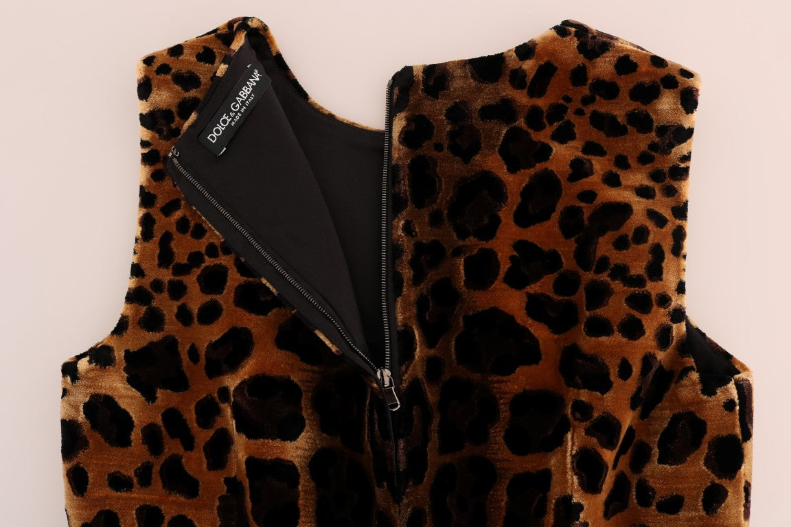 Dolce & Gabbana – Braunes Etuikleid aus Seide mit Leopardenmuster