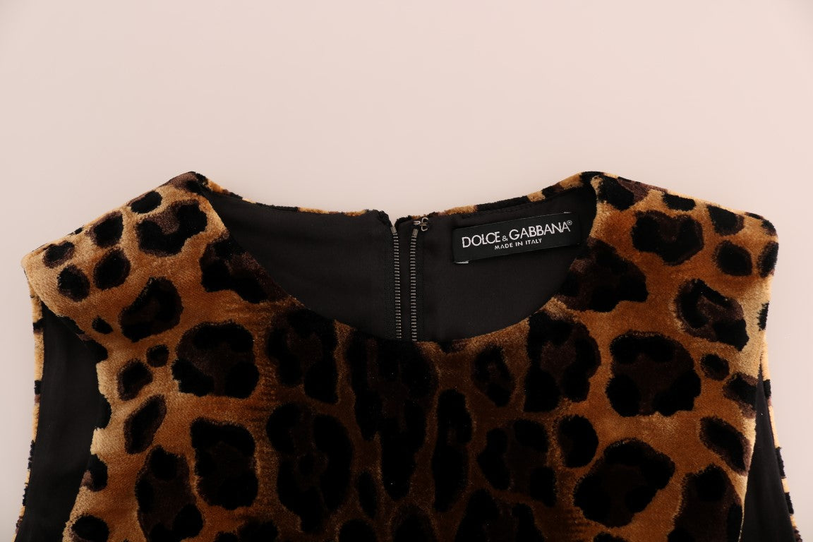 Dolce & Gabbana – Braunes Etuikleid aus Seide mit Leopardenmuster