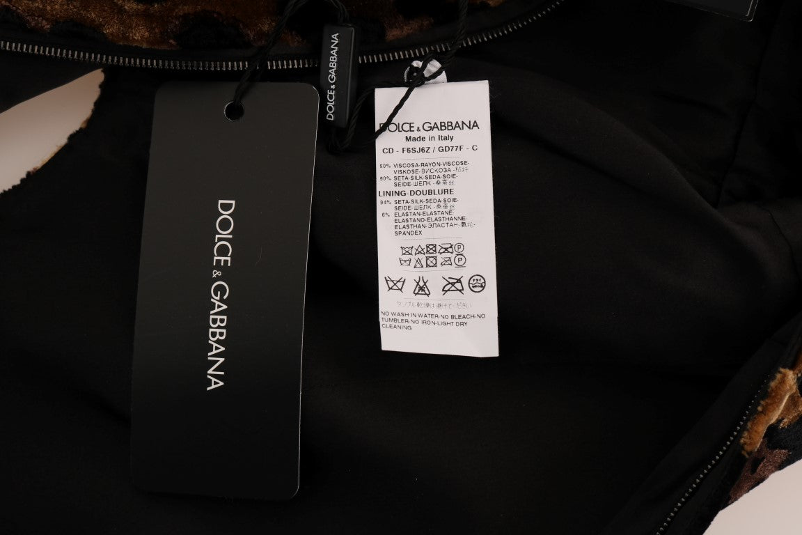 Dolce & Gabbana – Braunes Etuikleid aus Seide mit Leopardenmuster