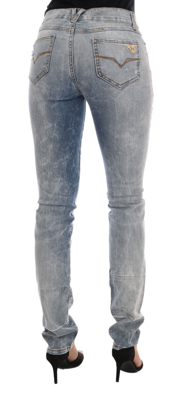 Versace Jeans – Zerrissene Stretch-Jeans in Slim Fit in blauer Waschung