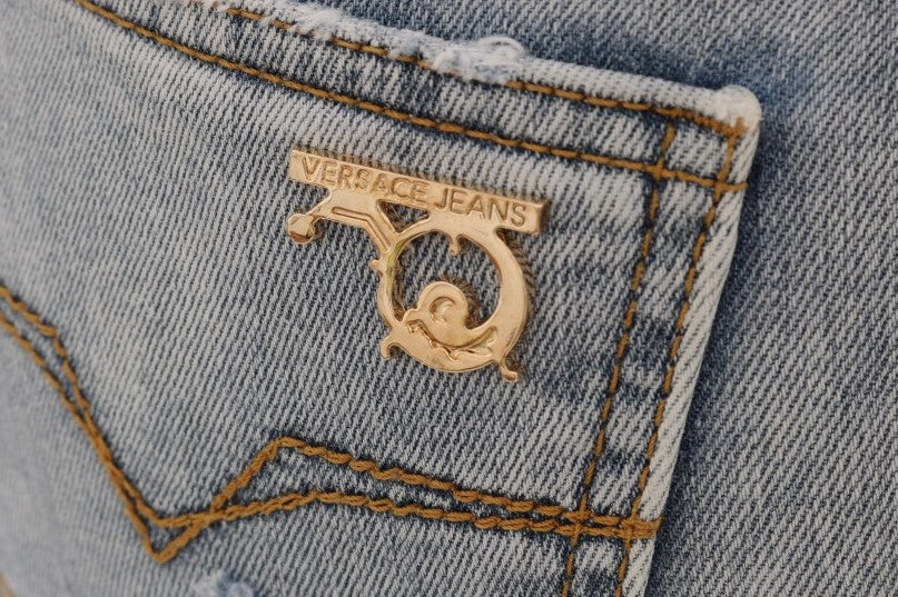 Versace Jeans – Zerrissene Stretch-Jeans in Slim Fit in blauer Waschung