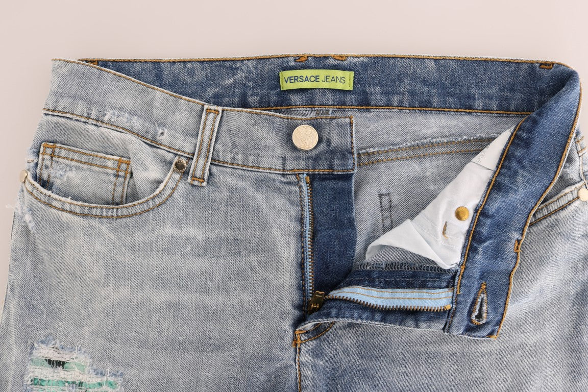 Versace Jeans – Zerrissene Stretch-Jeans in Slim Fit in blauer Waschung