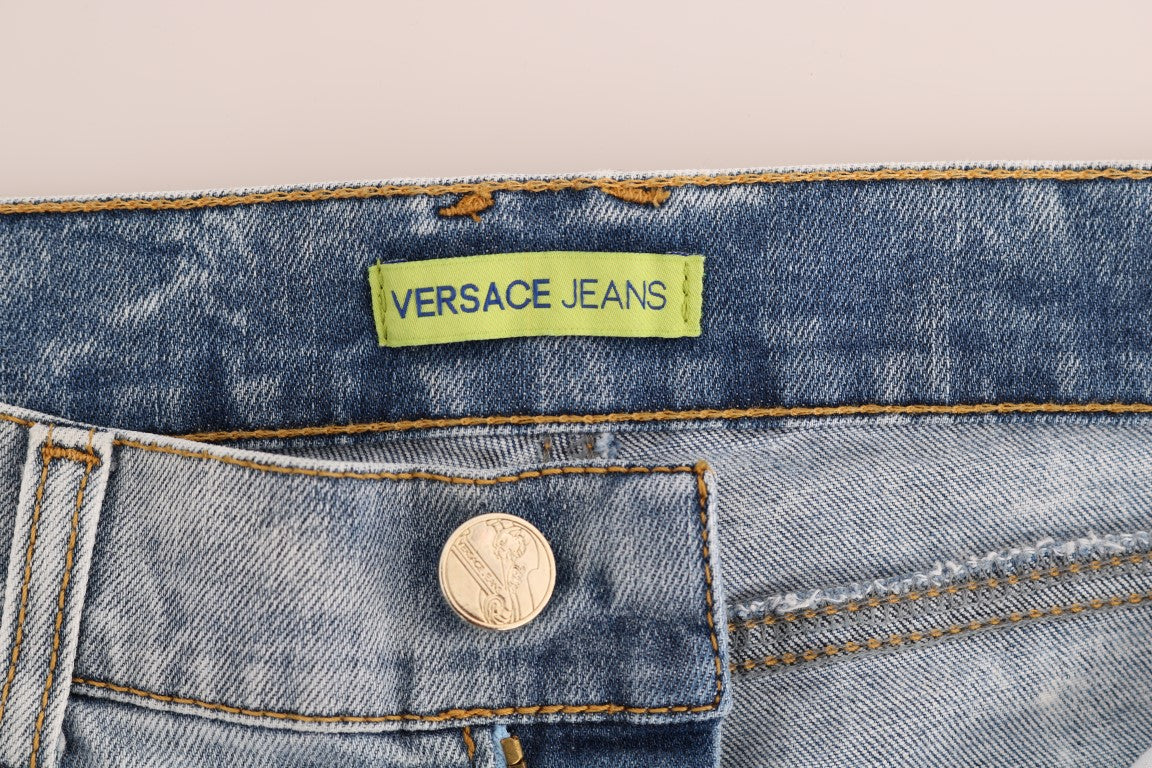 Versace Jeans – Zerrissene Stretch-Jeans in Slim Fit in blauer Waschung