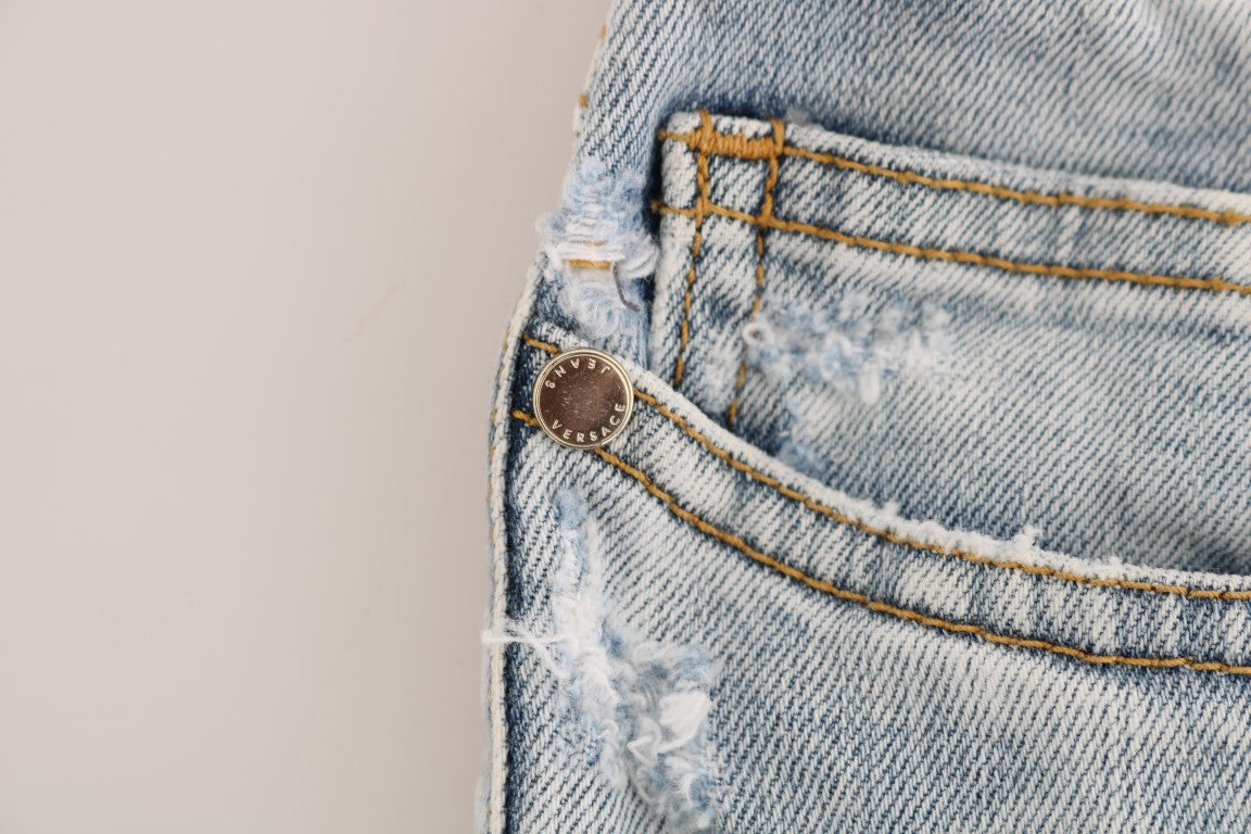 Versace Jeans – Zerrissene Stretch-Jeans in Slim Fit in blauer Waschung