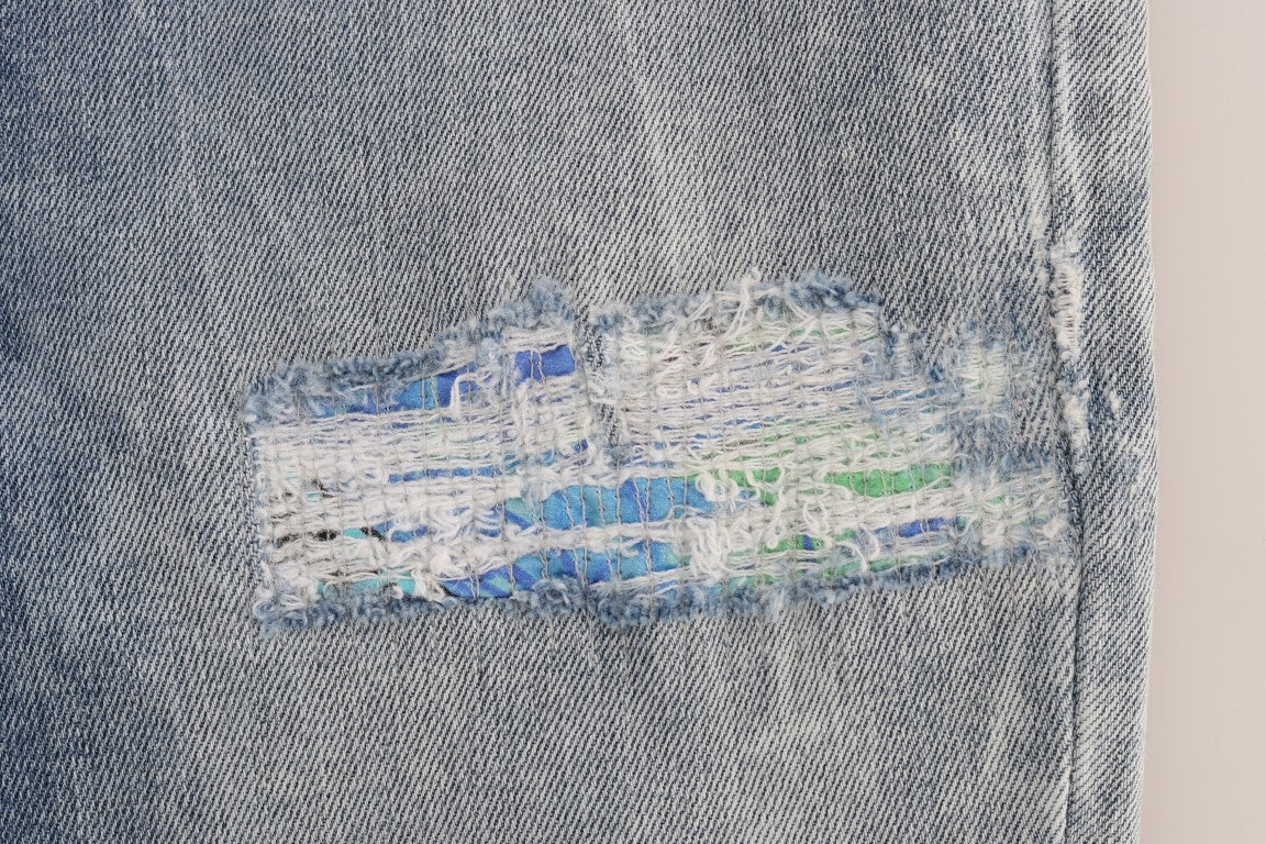 Versace Jeans – Zerrissene Stretch-Jeans in Slim Fit in blauer Waschung