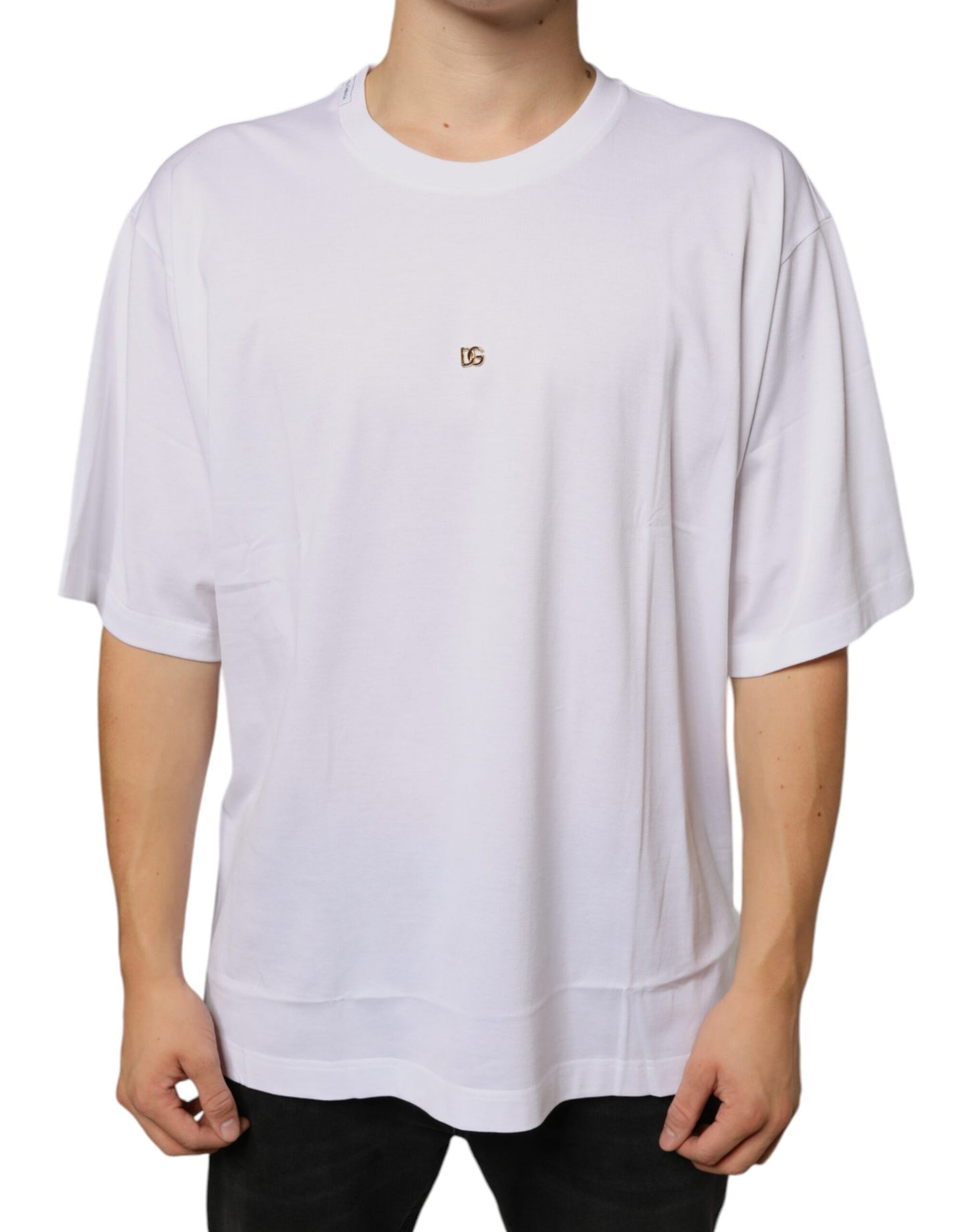 Dolce & Gabbana – Kurzärmliges T-Shirt aus Baumwolle mit DG-Logo in Weiß