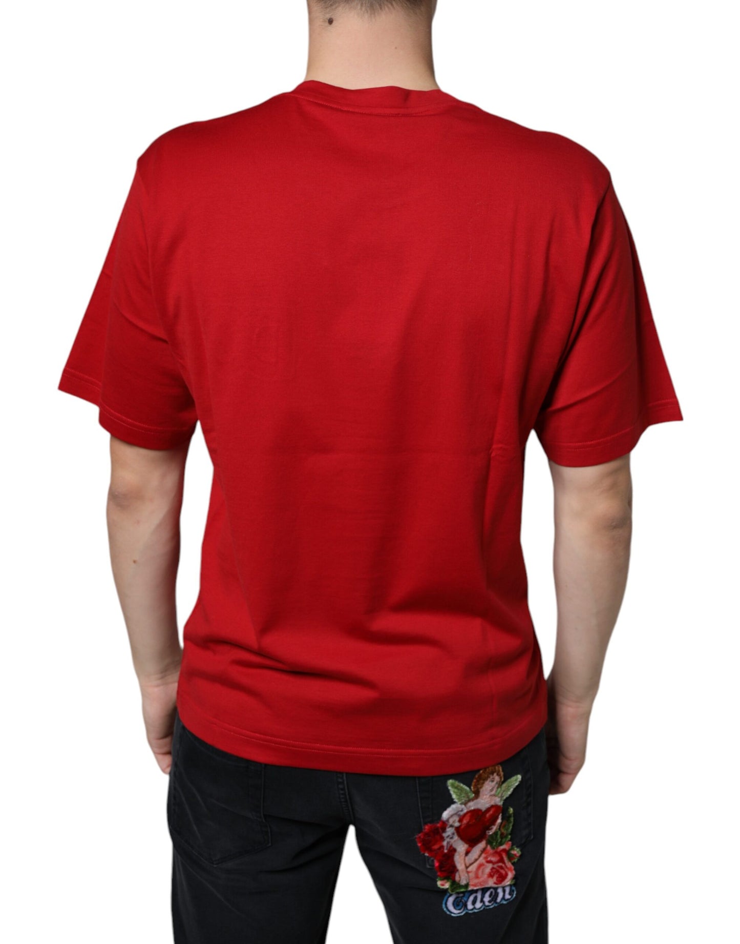 Dolce & Gabbana – Rotes Baumwoll-T-Shirt mit Rundhalsausschnitt und DG-Logo-Print
