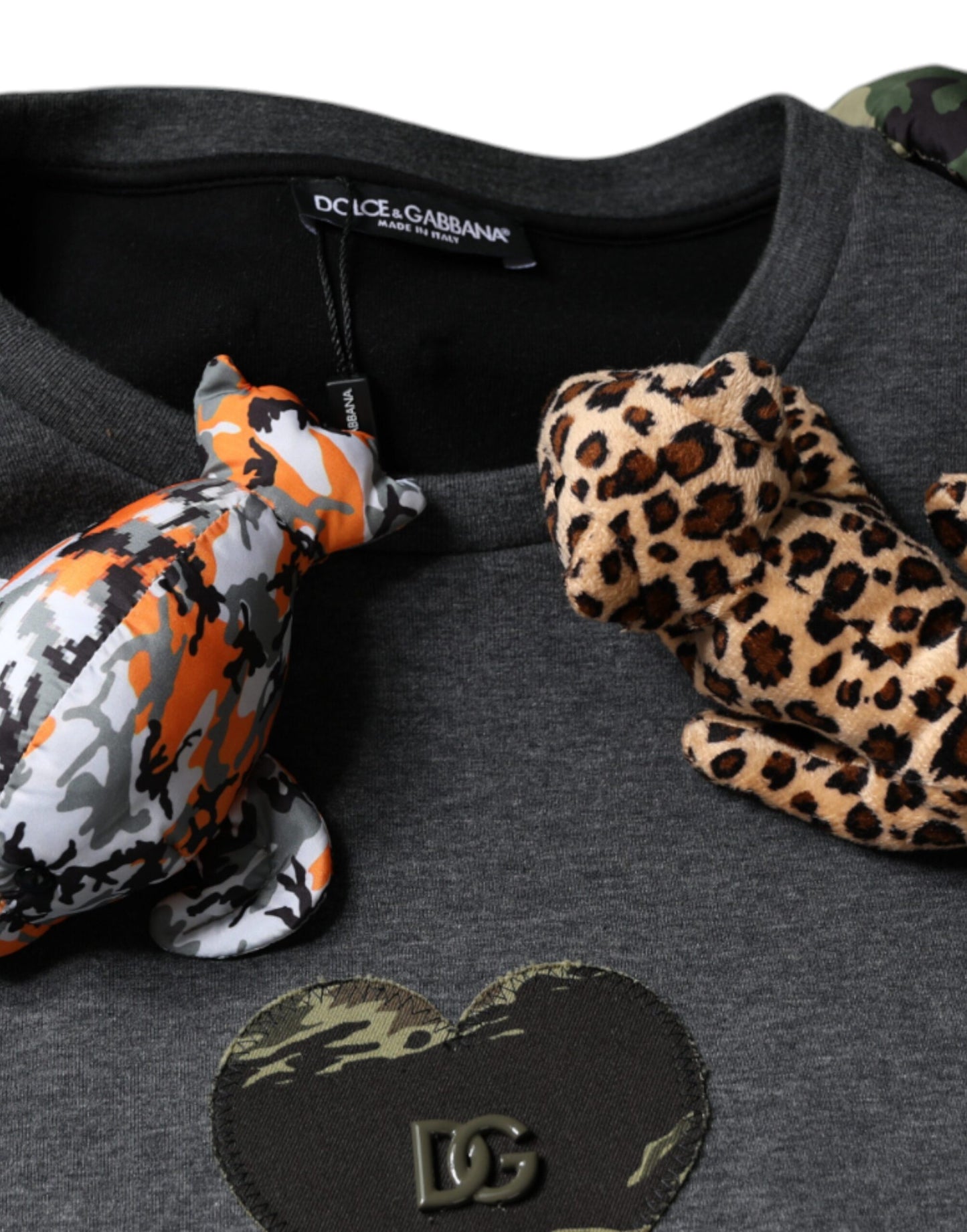 Dolce & Gabbana Graues Camouflage-T-Shirt aus Baumwolle mit Tiermotiv