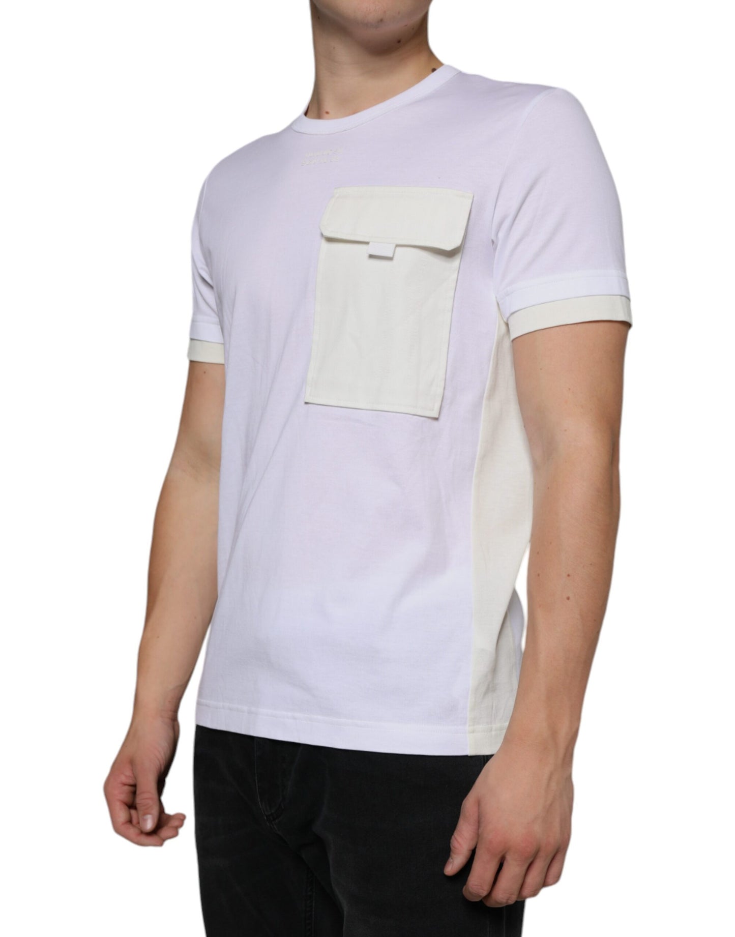 Dolce & Gabbana – Weißes T-Shirt mit kurzen Ärmeln aus Baumwolle mit Tasche