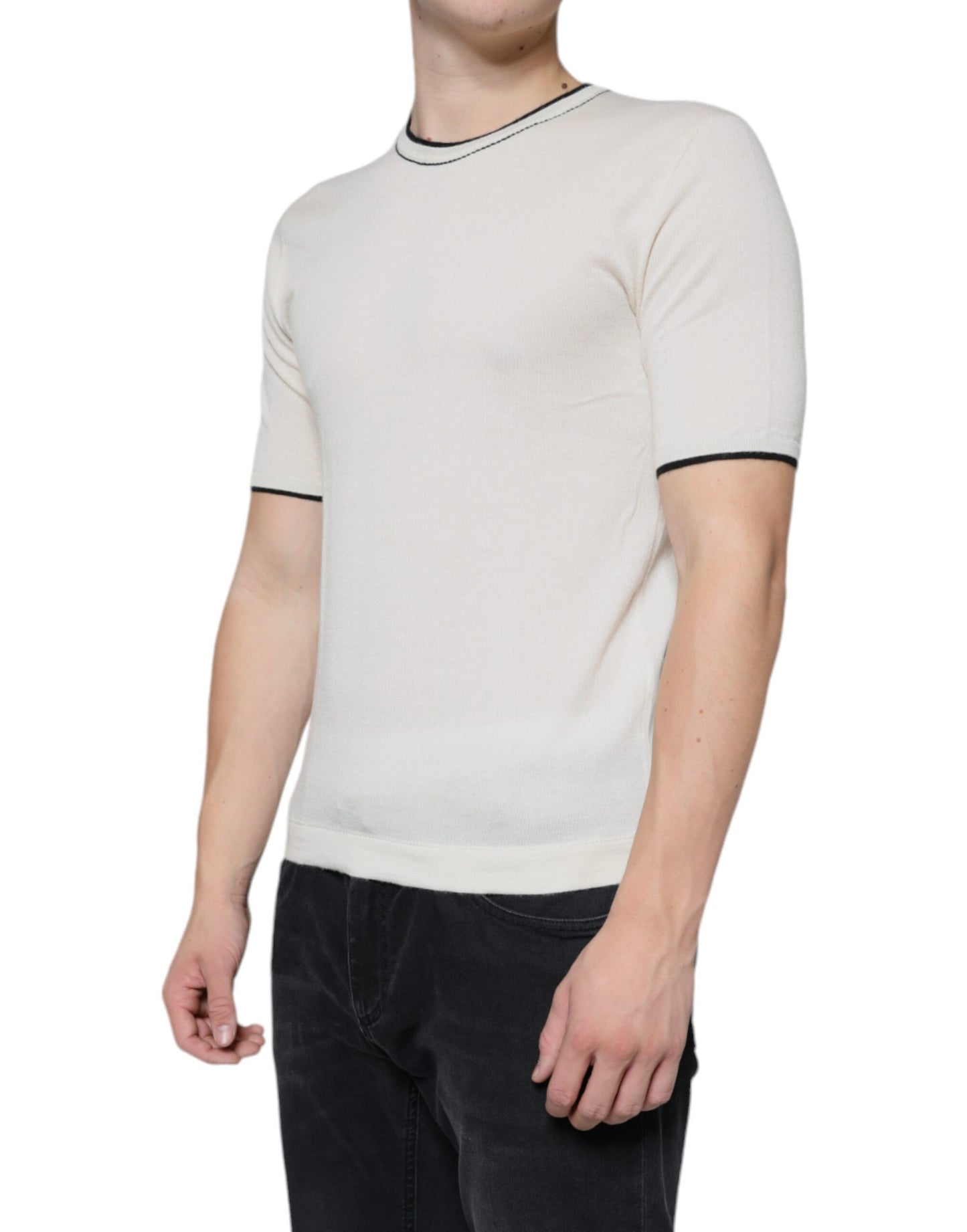 Dolce & Gabbana – Kurzärmliges T-Shirt aus cremefarbenem Kaschmir