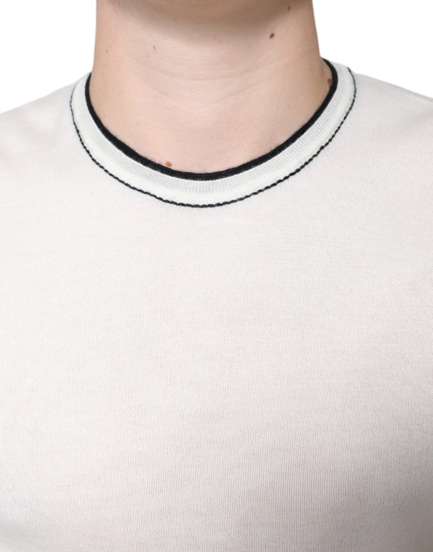 Dolce & Gabbana – Kurzärmliges T-Shirt aus cremefarbenem Kaschmir