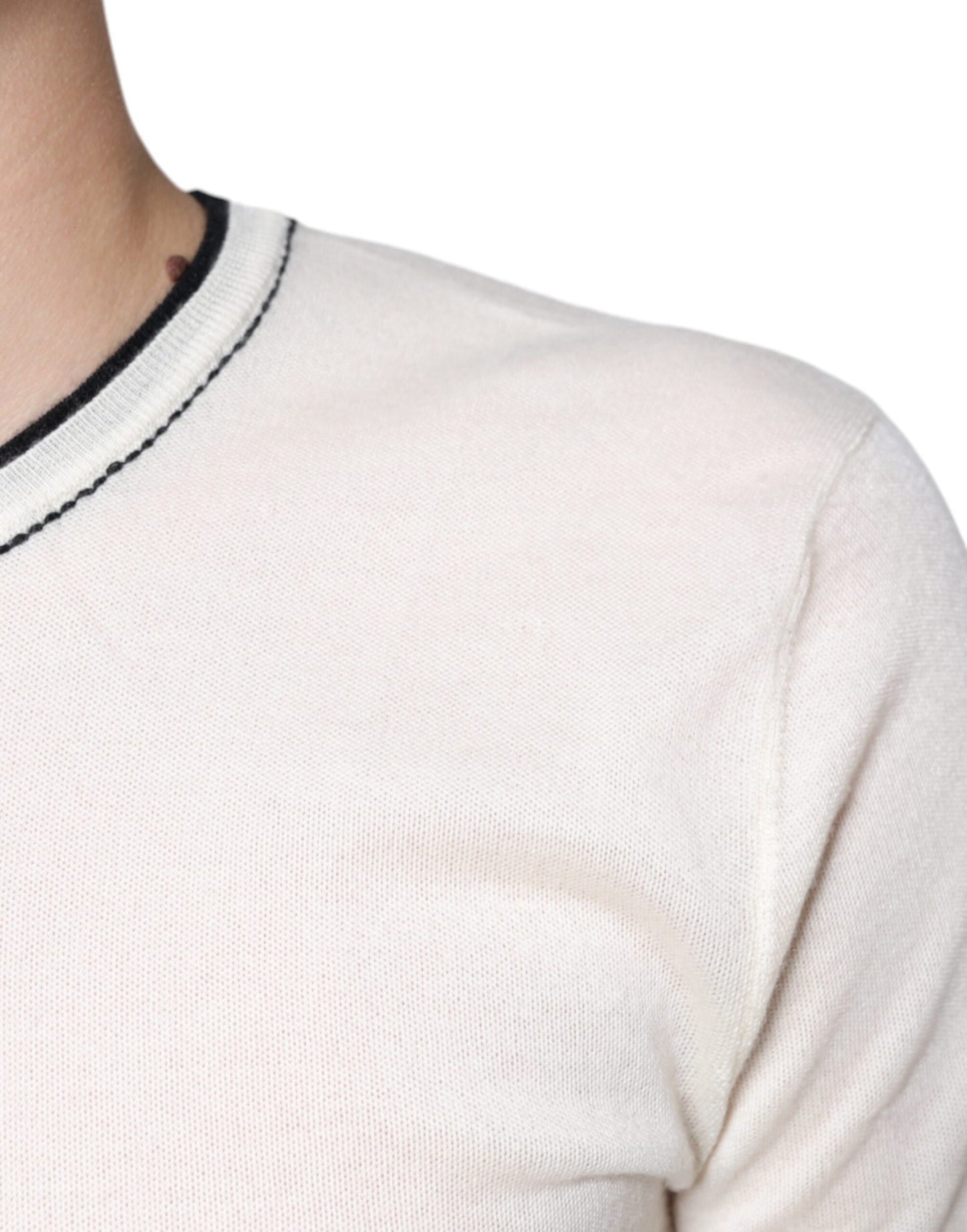 Dolce & Gabbana – Kurzärmliges T-Shirt aus cremefarbenem Kaschmir