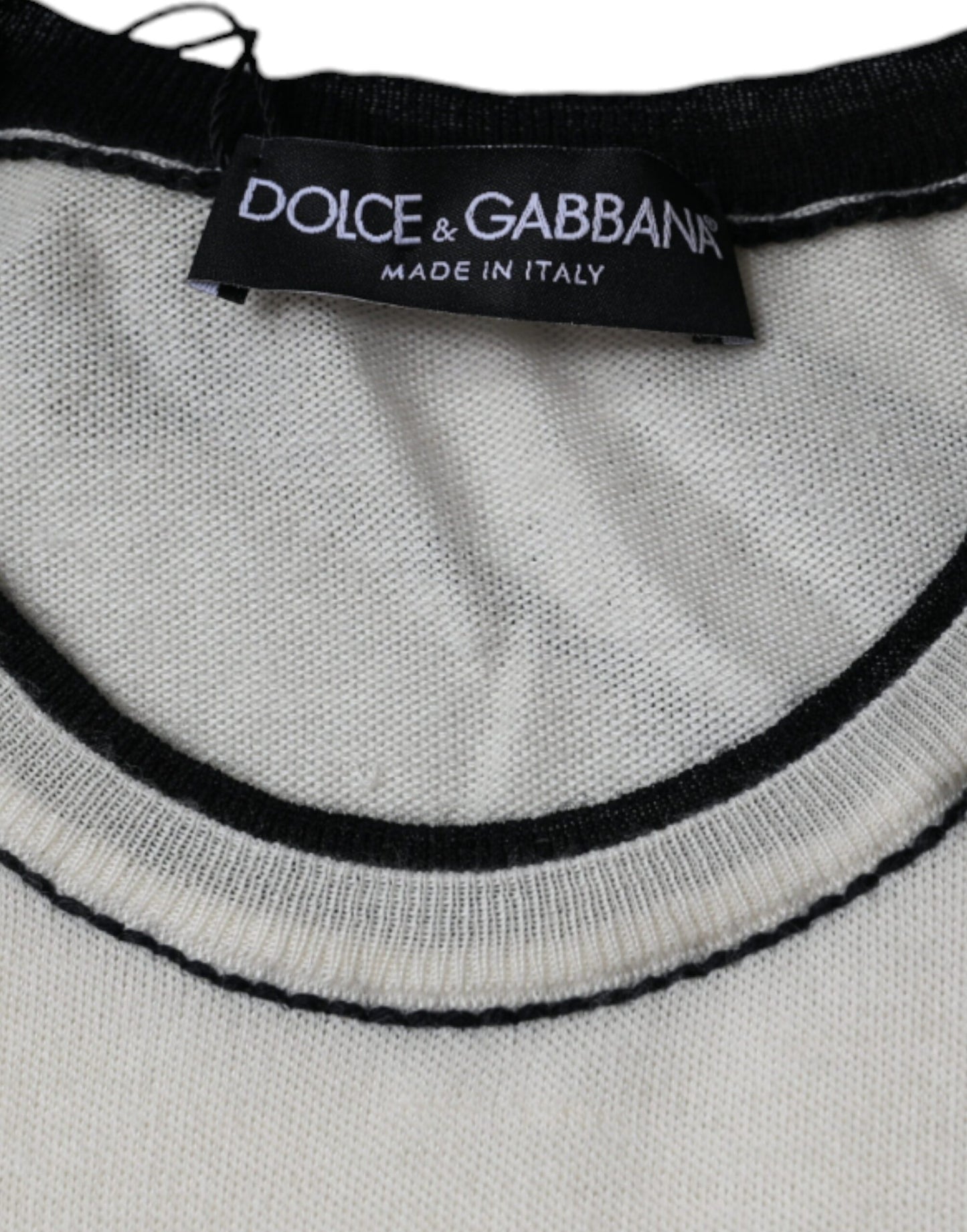Dolce & Gabbana – Kurzärmliges T-Shirt aus cremefarbenem Kaschmir