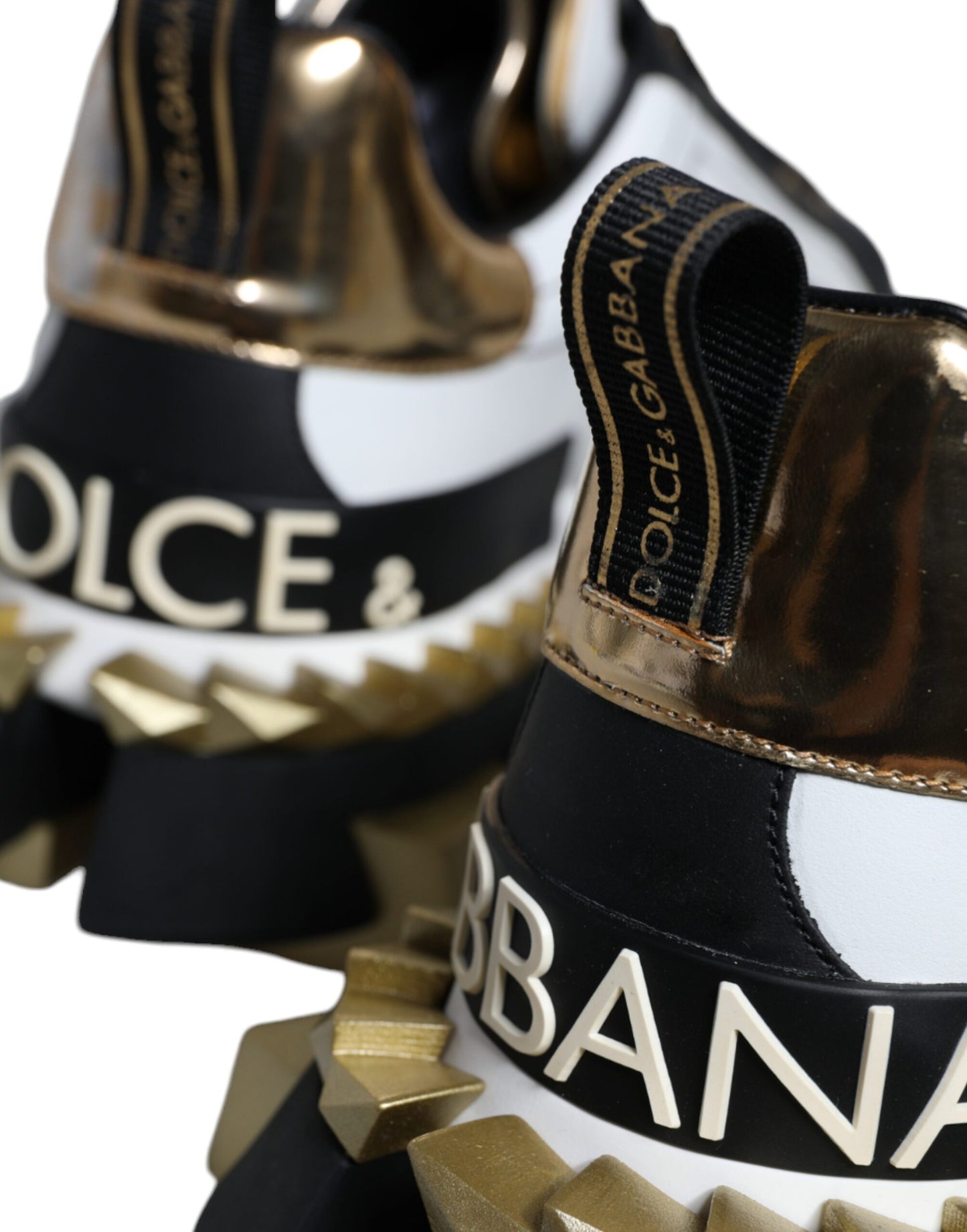 Dolce & Gabbana Weißgold Schwarz Leder SUPER KING Sneakers Schuhe