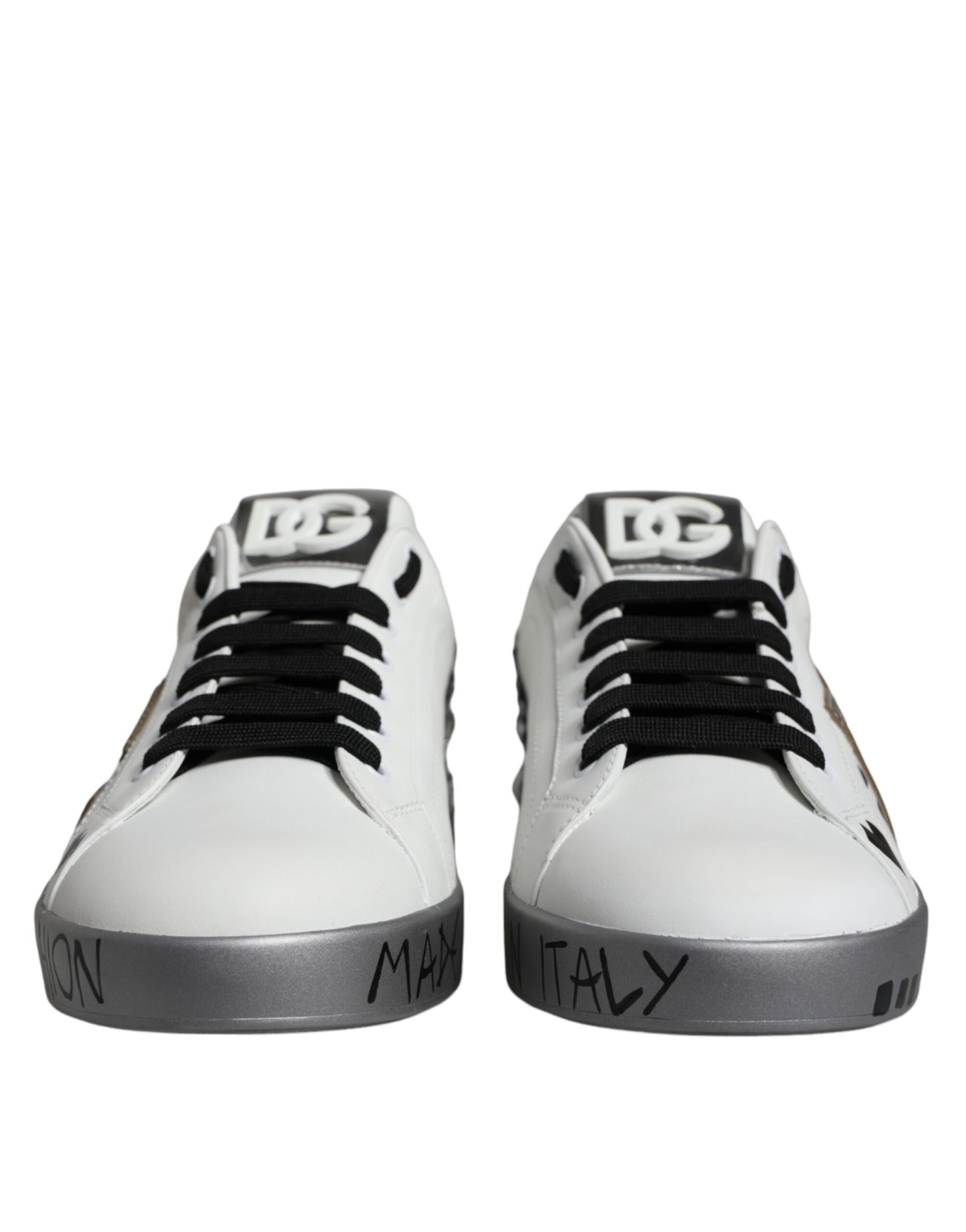 Dolce & Gabbana – Portofino-Sneakers mit Kristall-Logo in Weiß und Silber