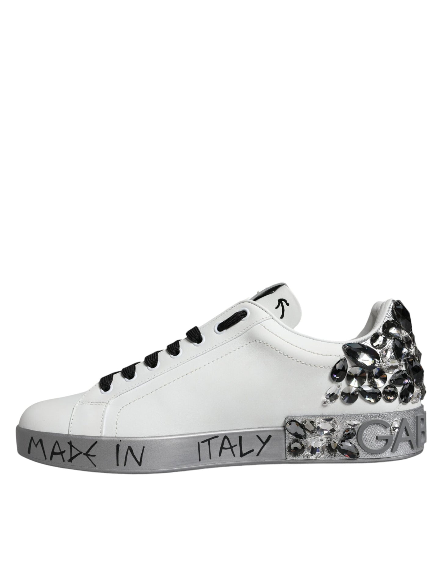 Dolce & Gabbana – Portofino-Sneakers mit Kristall-Logo in Weiß und Silber