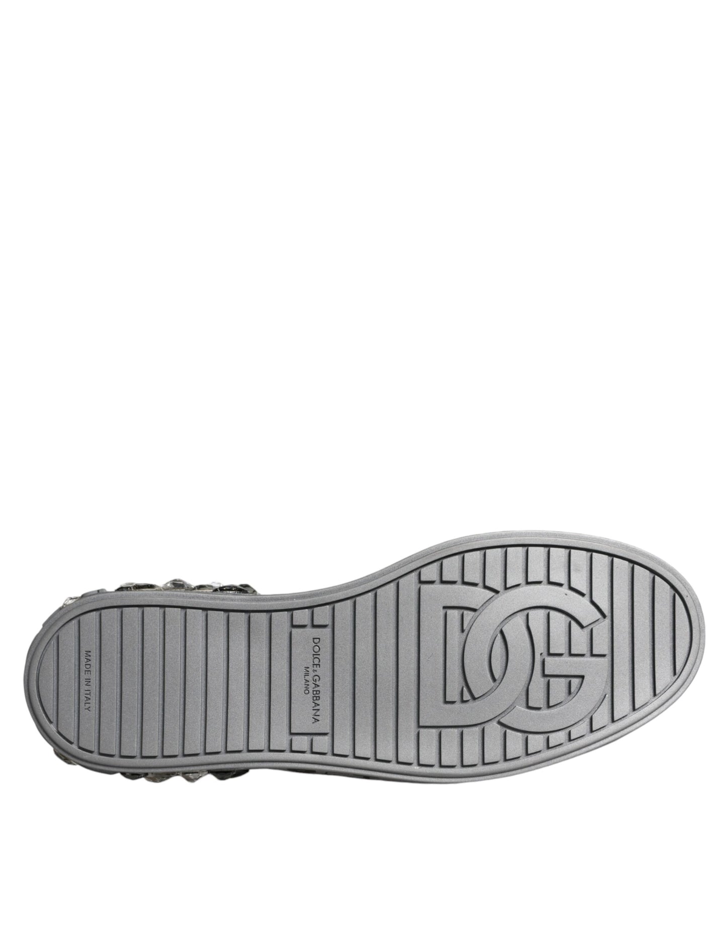 Dolce & Gabbana – Portofino-Sneakers mit Kristall-Logo in Weiß und Silber