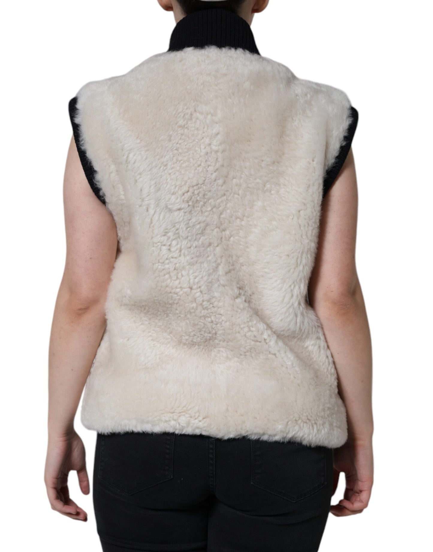 Burberry White WARRENFORD Shearling Lederweste Manteljacke