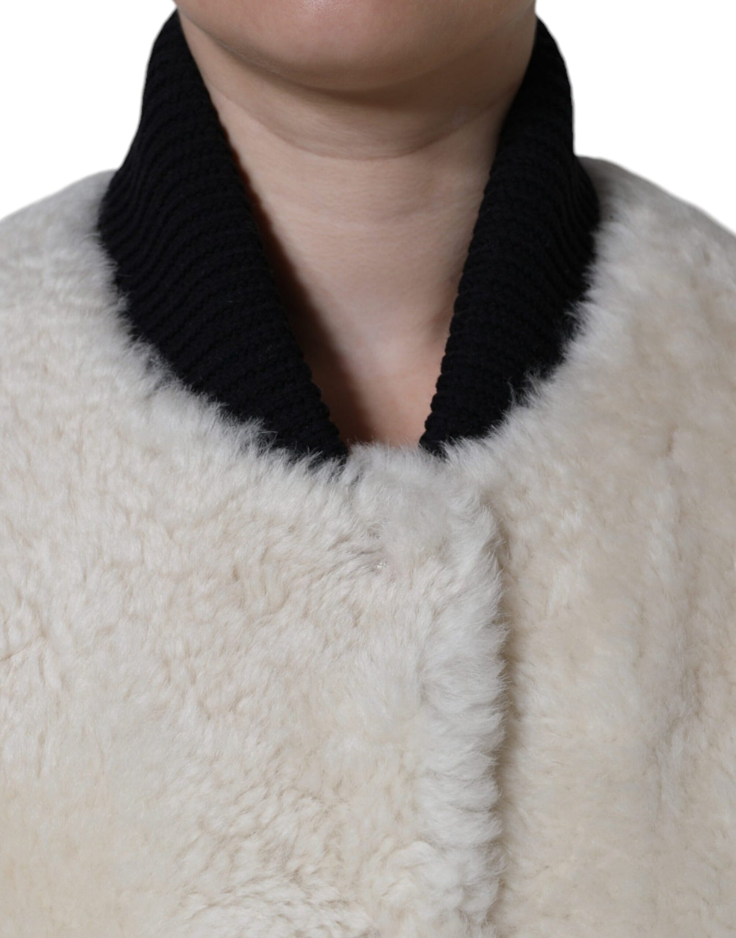 Burberry White WARRENFORD Shearling Lederweste Manteljacke