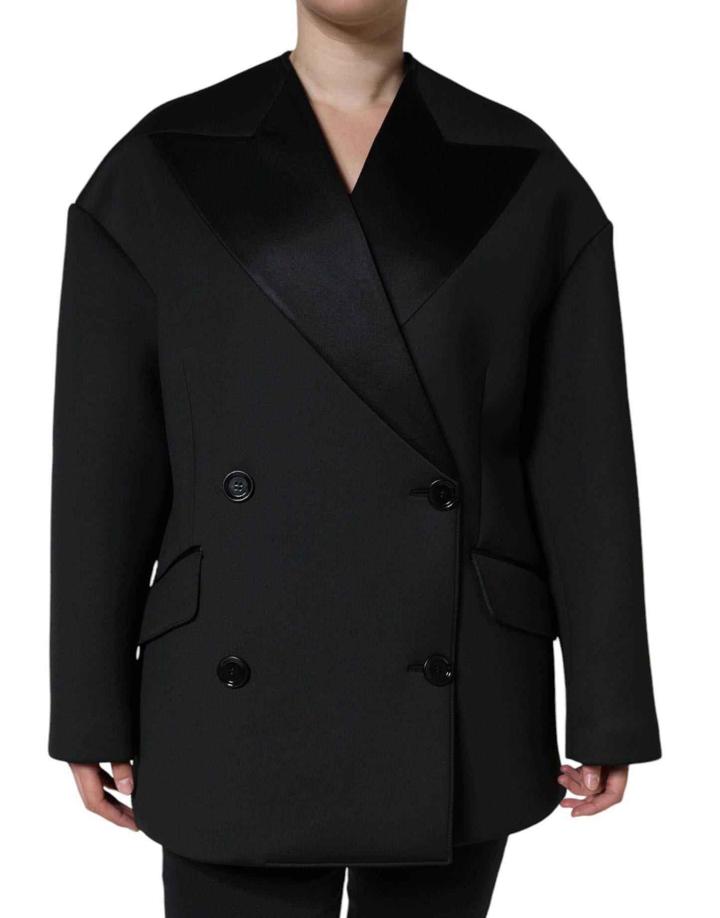 Dolce & Gabbana – Zweireihige Manteljacke aus schwarzem Polyester