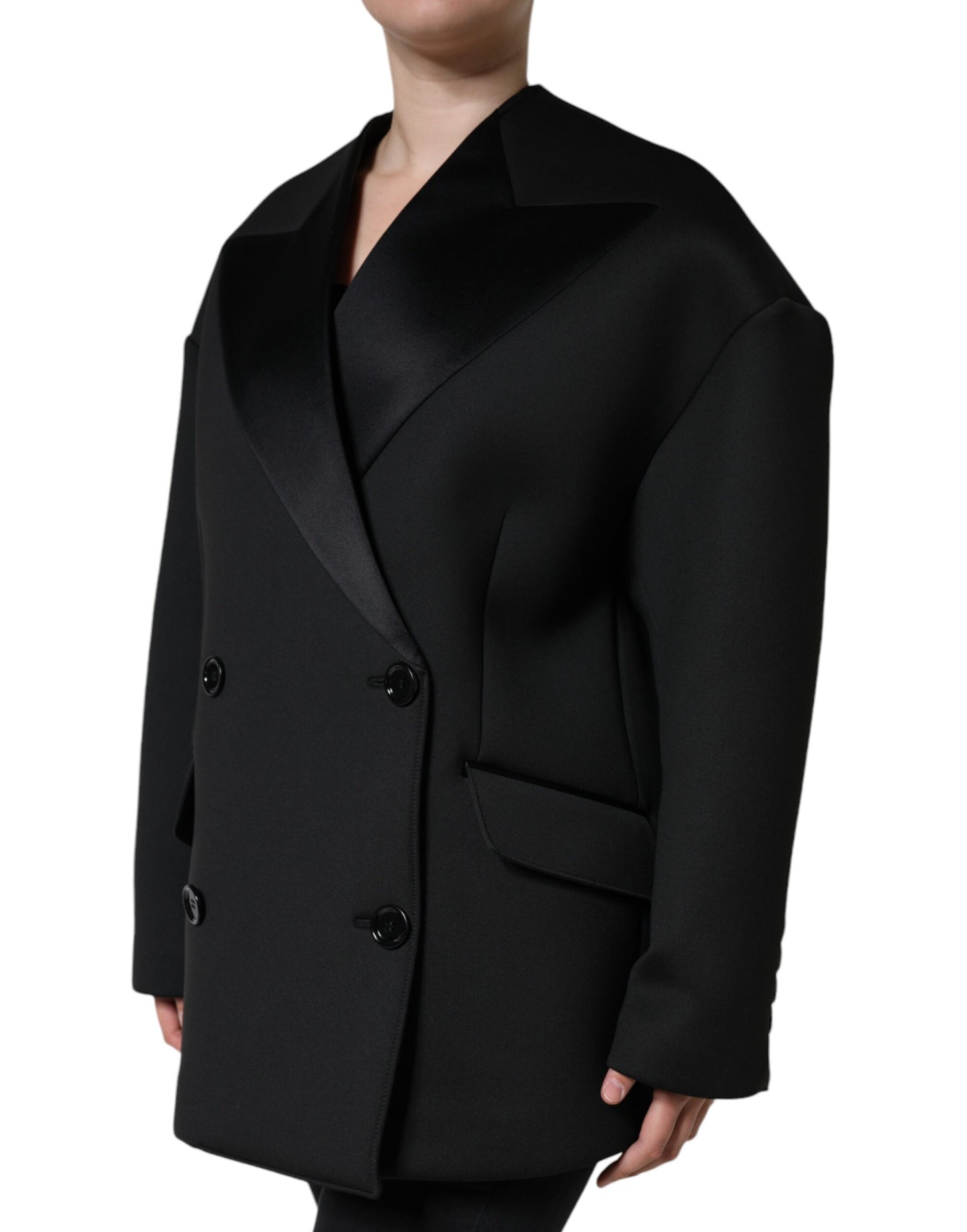Dolce & Gabbana – Zweireihige Manteljacke aus schwarzem Polyester