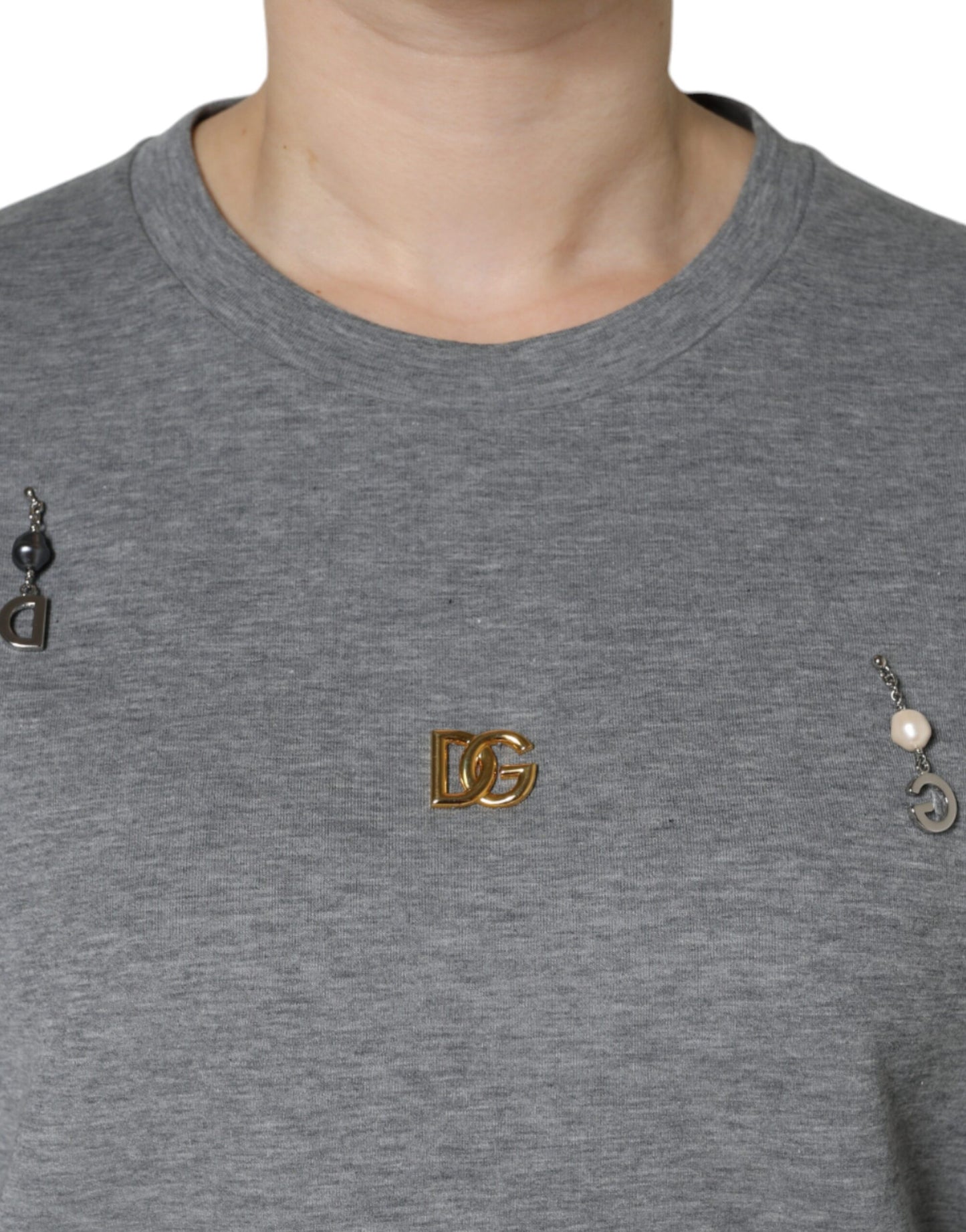 Dolce & Gabbana – T-Shirt aus grauer Baumwollmischung mit Verzierung